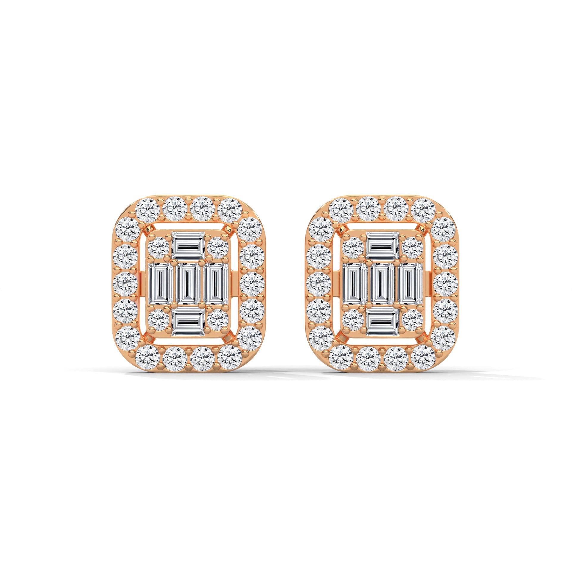 Elegant Emerald & Round Lab-Grown Diamond Gold Halo Stud Earrings | 1.13 CTW